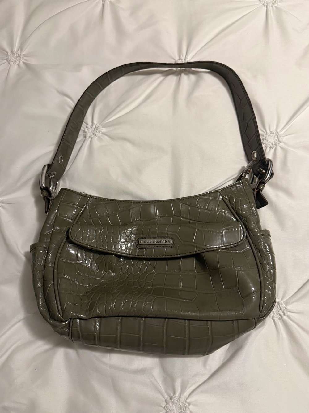 liz claiborne green snake print bag